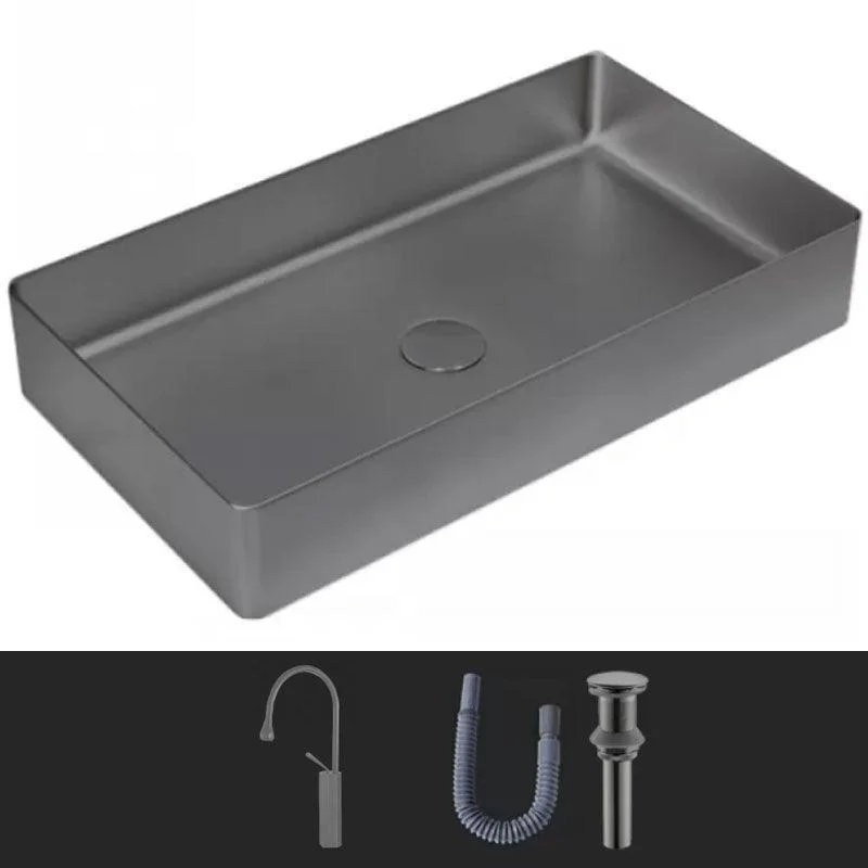 Modern Vessel Bathroom Sink Metal Rectangular with Tap Vessel Lavatory Sink -Bathlova