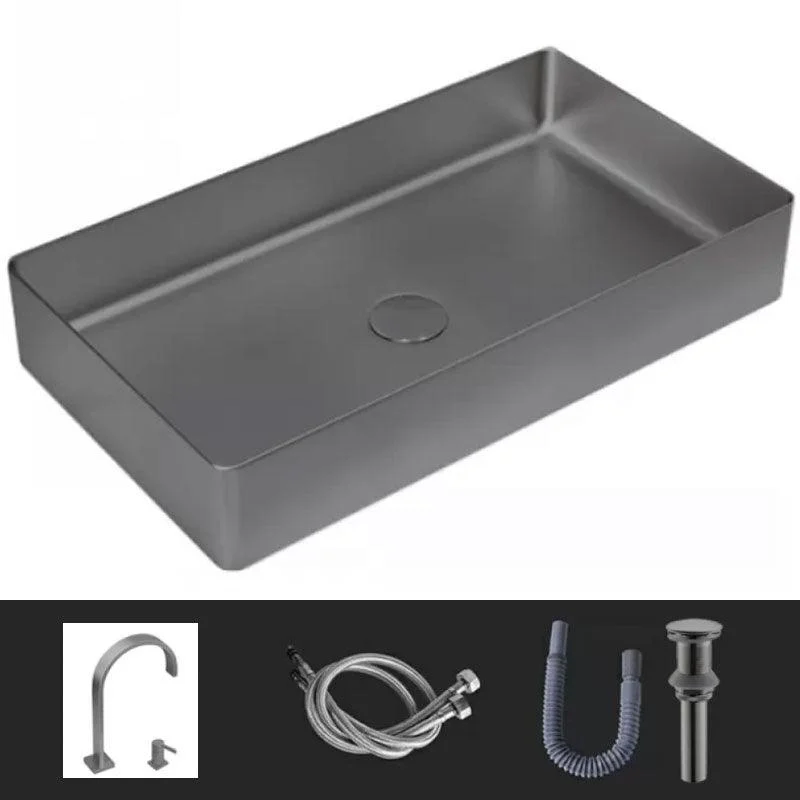 Modern Vessel Bathroom Sink Metal Rectangular with Tap Vessel Lavatory Sink -Bathlova