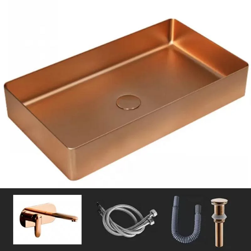 Modern Vessel Bathroom Sink Metal Rectangular with Tap Vessel Lavatory Sink -Bathlova