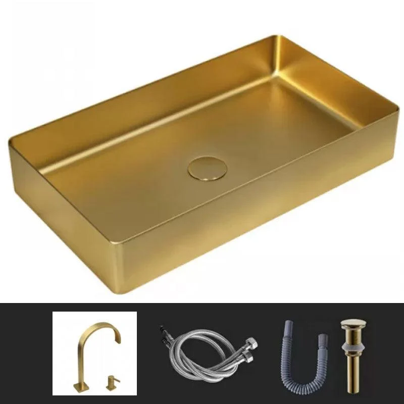 Modern Vessel Bathroom Sink Metal Rectangular with Tap Vessel Lavatory Sink -Bathlova