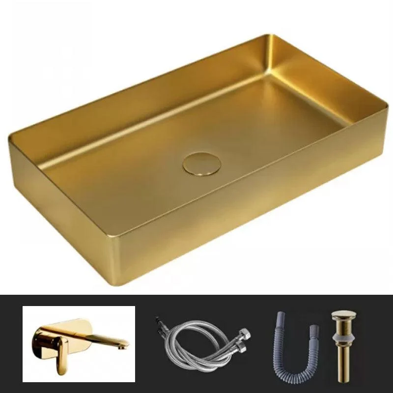 Modern Vessel Bathroom Sink Metal Rectangular with Tap Vessel Lavatory Sink -Bathlova