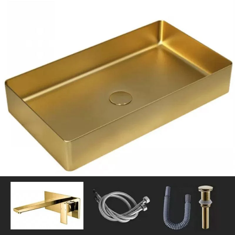 Modern Vessel Bathroom Sink Metal Rectangular with Tap Vessel Lavatory Sink -Bathlova