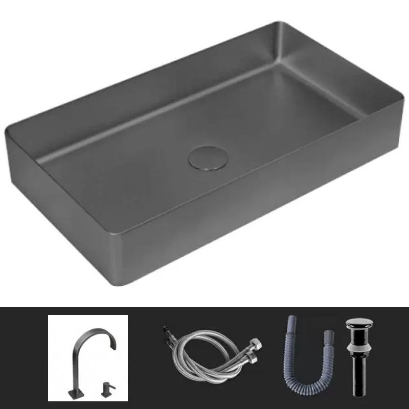 Modern Vessel Bathroom Sink Metal Rectangular with Tap Vessel Lavatory Sink -Bathlova