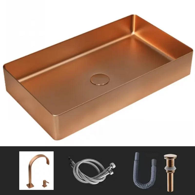 Modern Vessel Bathroom Sink Metal Rectangular with Tap Vessel Lavatory Sink -Bathlova