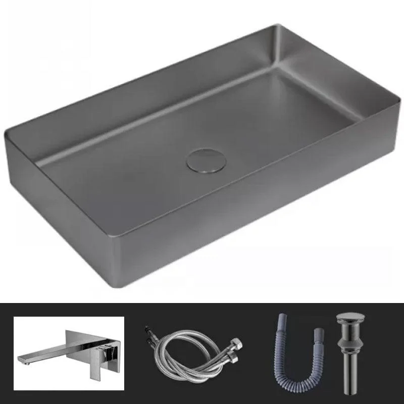 Modern Vessel Bathroom Sink Metal Rectangular with Tap Vessel Lavatory Sink -Bathlova