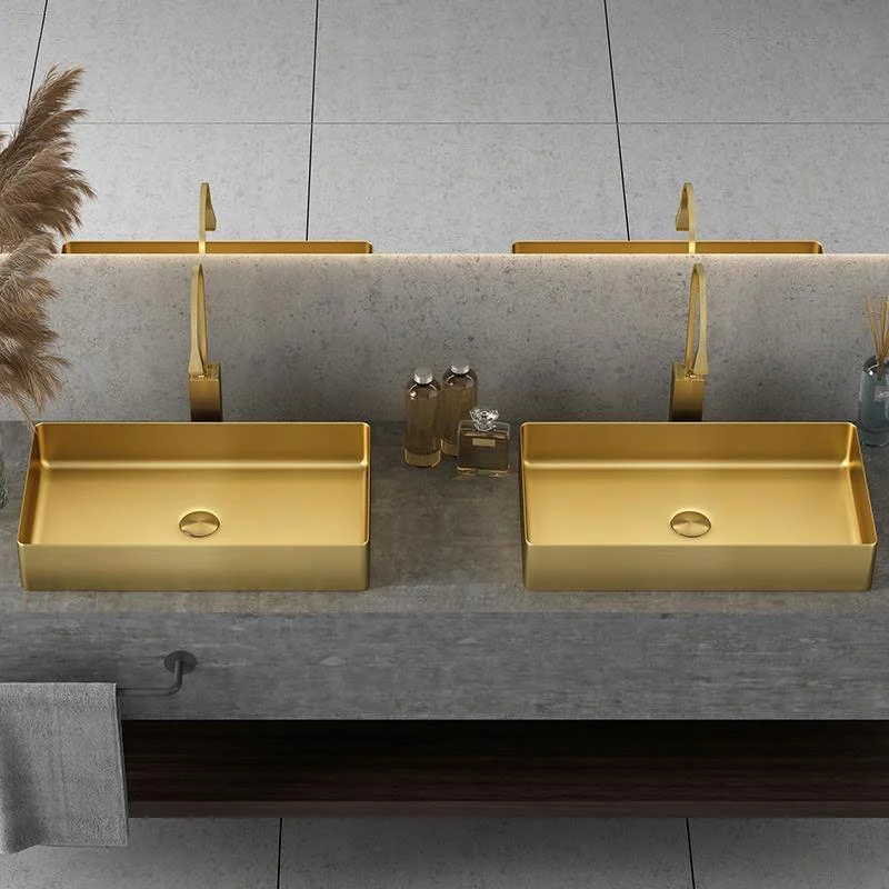 Modern Vessel Bathroom Sink Metal Rectangular with Tap Vessel Lavatory Sink -Bathlova