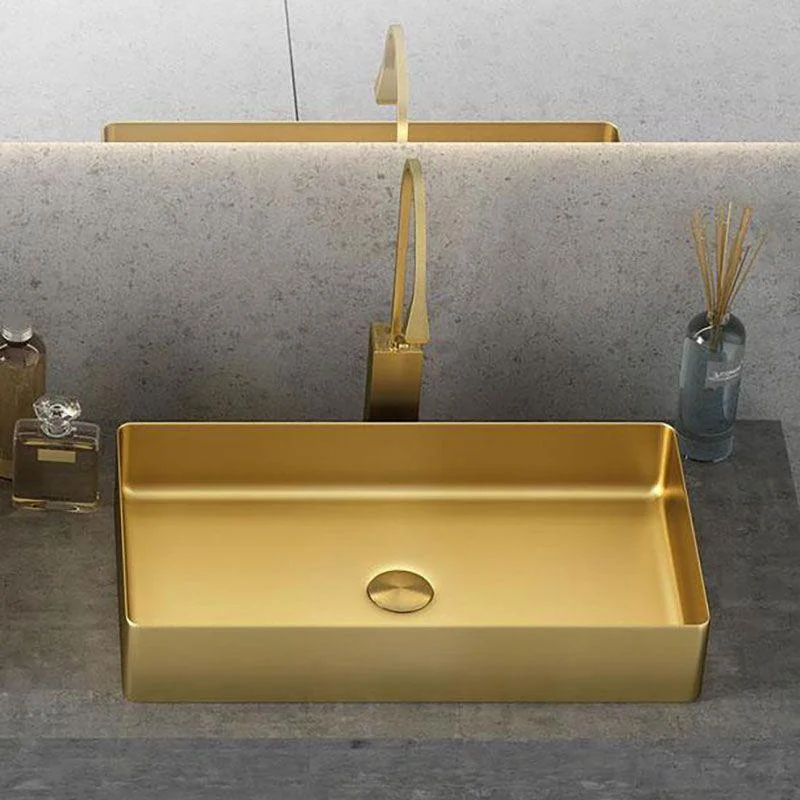 Modern Vessel Bathroom Sink Metal Rectangular with Tap Vessel Lavatory Sink -Bathlova