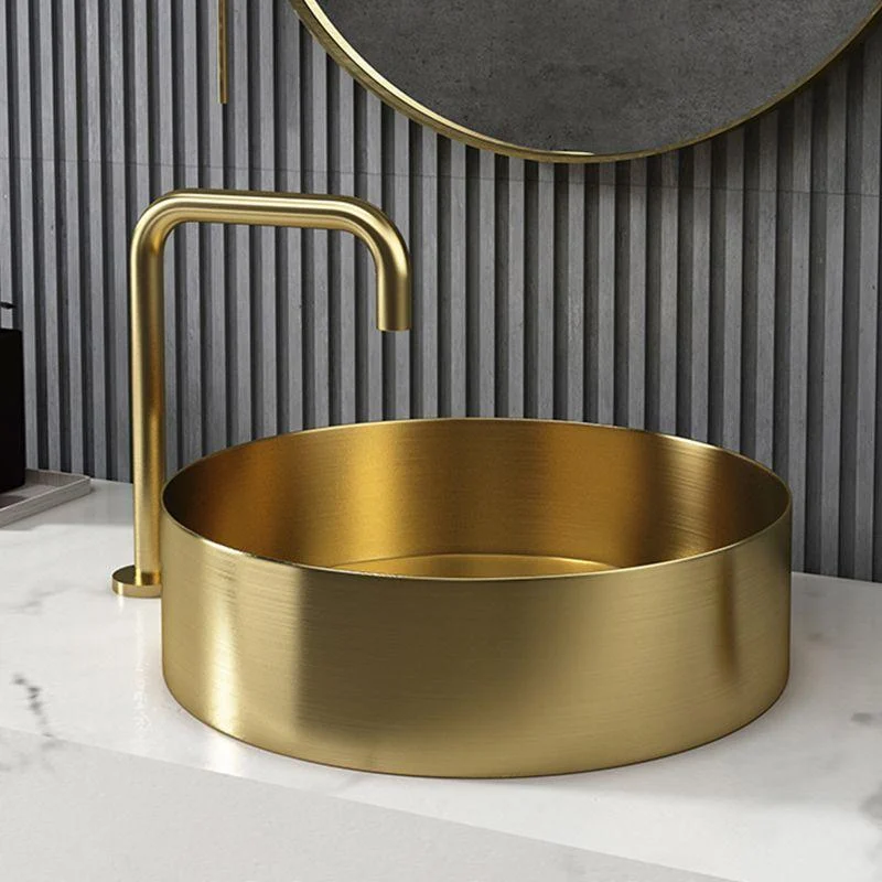 Modern Vessel Bathroom Sink Metal Round with Pop-Up Drain Wash Stand -Bathlova