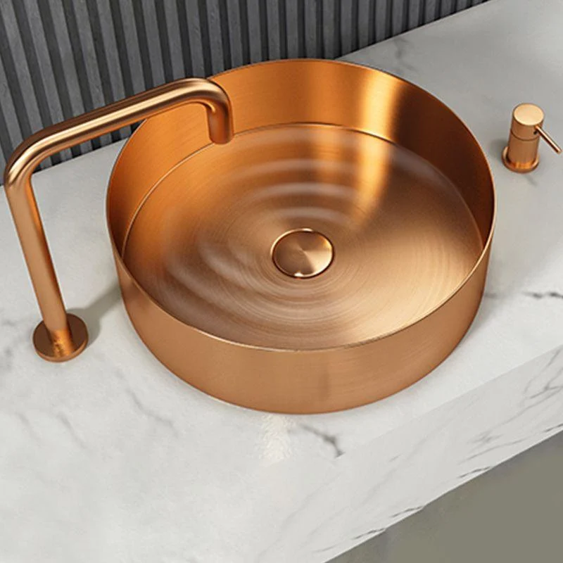 Modern Vessel Bathroom Sink Metal Round with Pop-Up Drain Wash Stand -Bathlova