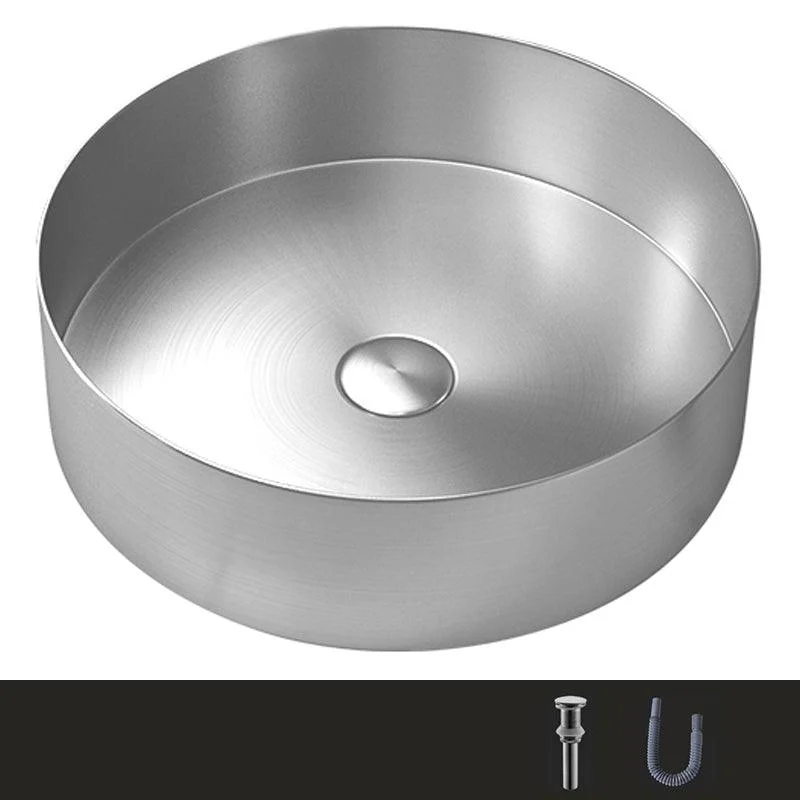 Modern Vessel Bathroom Sink Metal Round with Pop-Up Drain Wash Stand -Bathlova