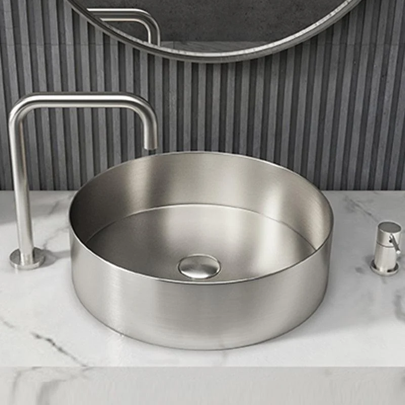 Modern Vessel Bathroom Sink Metal Round with Pop-Up Drain Wash Stand -Bathlova