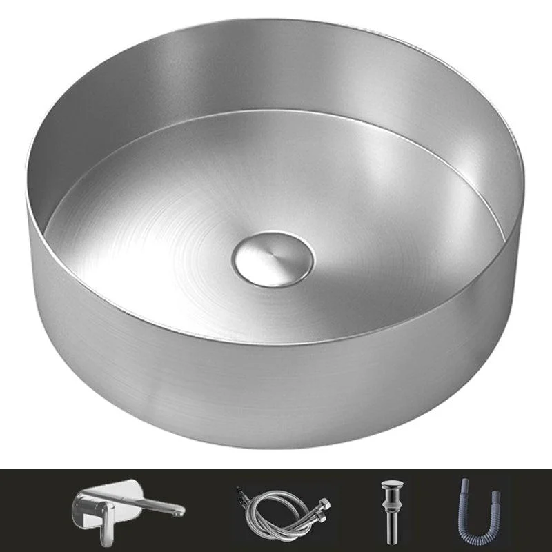 Modern Vessel Bathroom Sink Metal Round with Pop-Up Drain Wash Stand -Bathlova