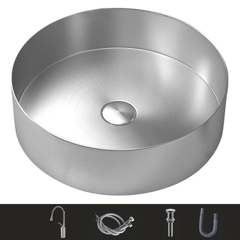 Modern Vessel Bathroom Sink Metal Round with Pop-Up Drain Wash Stand -Bathlova