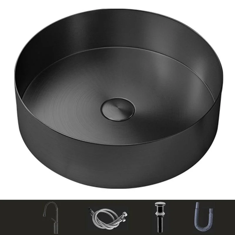 Modern Vessel Bathroom Sink Metal Round with Pop-Up Drain Wash Stand -Bathlova