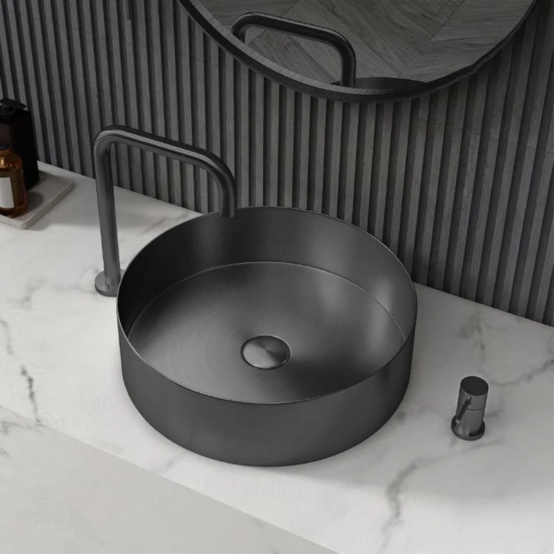 Modern Vessel Bathroom Sink Metal Round with Pop-Up Drain Wash Stand -Bathlova