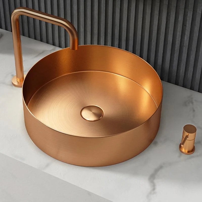 Modern Vessel Bathroom Sink Metal Round with Pop-Up Drain Wash Stand -Bathlova