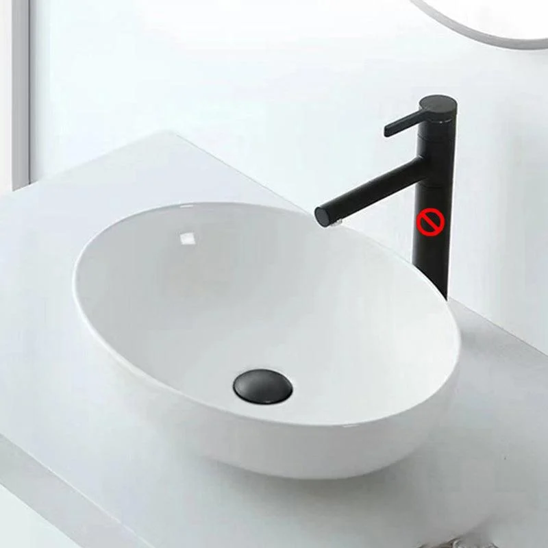 Modern Vessel Bathroom Sink Oval Porcelain with Pop-Up Drain Vessel -Bathlova