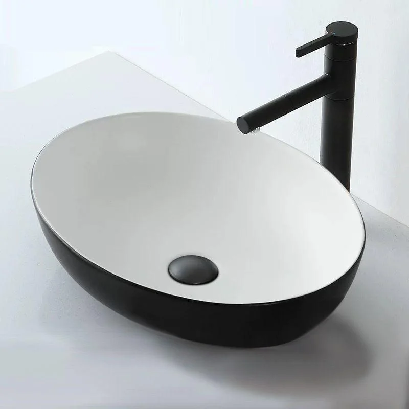 Modern Vessel Bathroom Sink Oval Porcelain with Pop-Up Drain Vessel -Bathlova