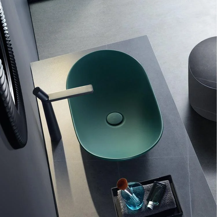 Modern Vessel Bathroom Sink Oval Porcelain with Pop-Up Drain Vessel Lavatory Sink -Bathlova