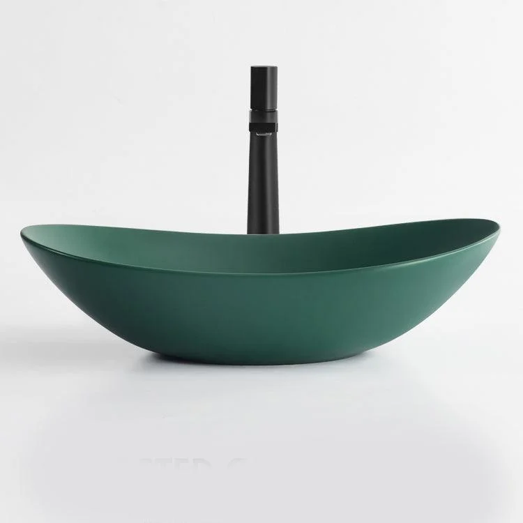 Modern Vessel Bathroom Sink Oval Porcelain with Pop-Up Drain Vessel Lavatory Sink -Bathlova