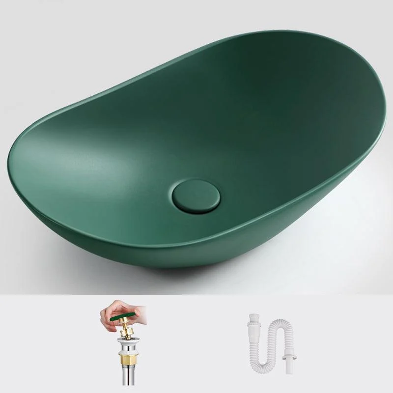 Modern Vessel Bathroom Sink Oval Porcelain with Pop-Up Drain Vessel Lavatory Sink -Bathlova