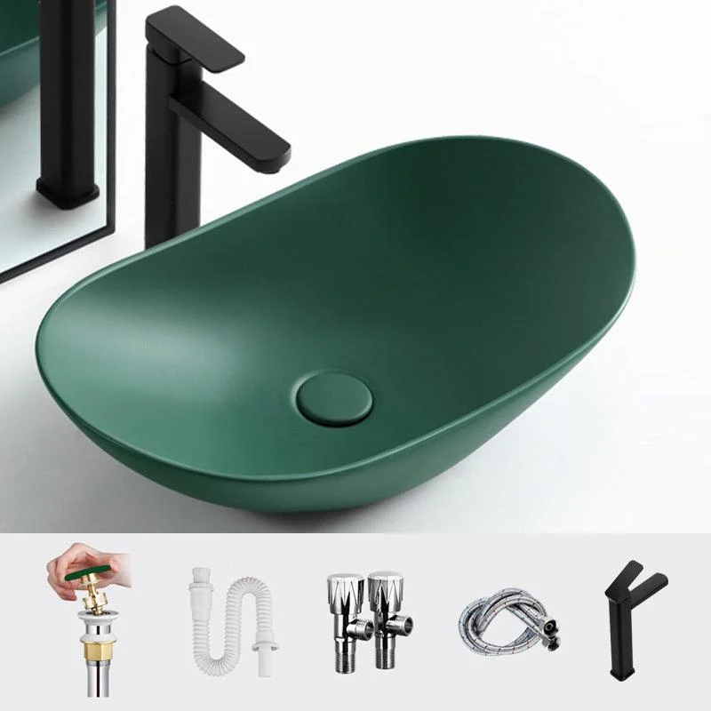 Modern Vessel Bathroom Sink Oval Porcelain with Pop-Up Drain Vessel Lavatory Sink -Bathlova