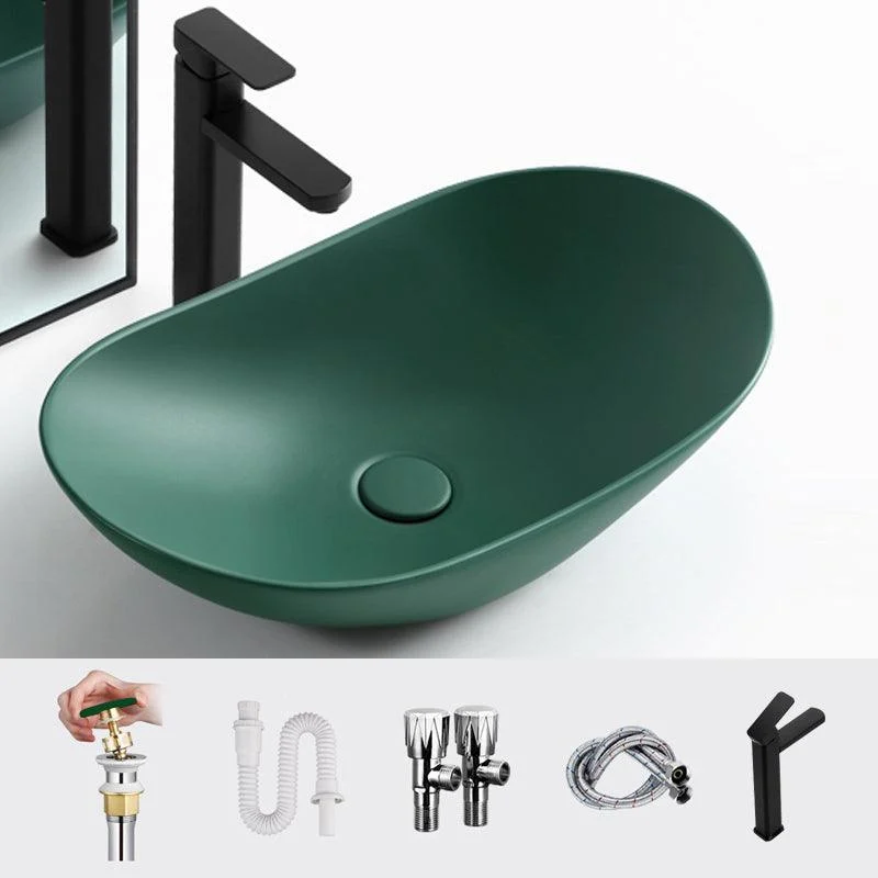 Modern Vessel Bathroom Sink Oval Porcelain with Pop-Up Drain Vessel Lavatory Sink -Bathlova