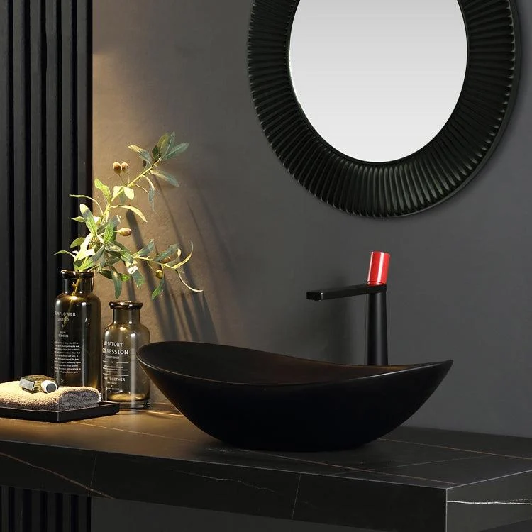 Modern Vessel Bathroom Sink Oval Porcelain with Pop-Up Drain Vessel Lavatory Sink -Bathlova