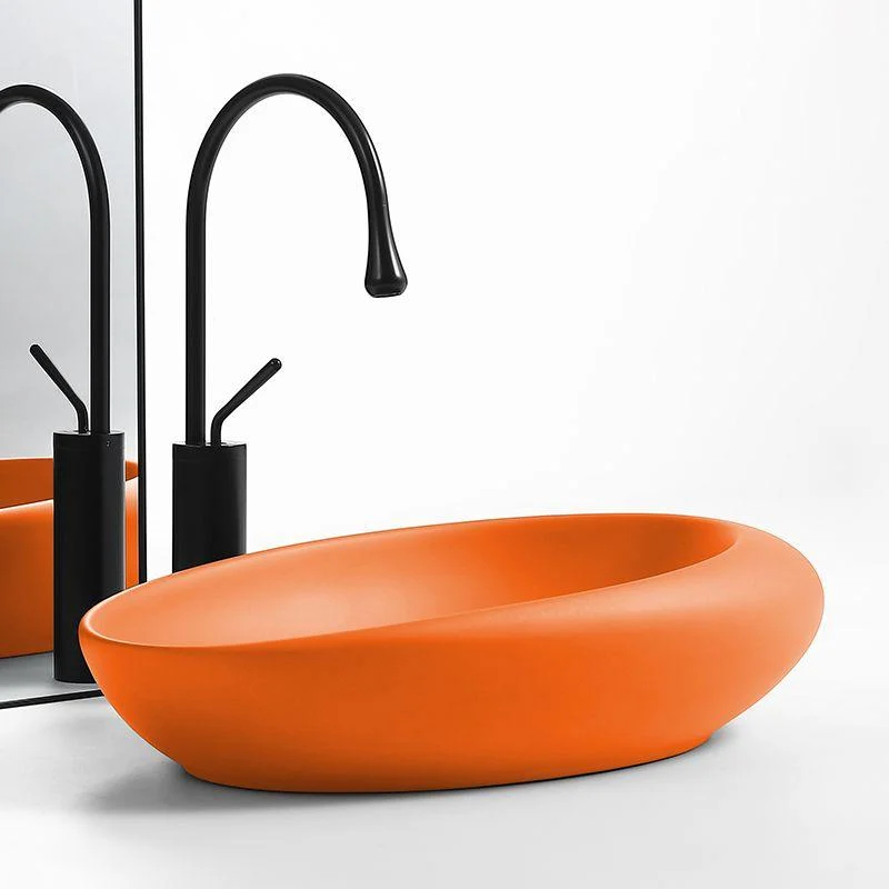 Modern Vessel Bathroom Sink Oval Porcelain with Pop-Up Drain Wash Stand -Bathlova