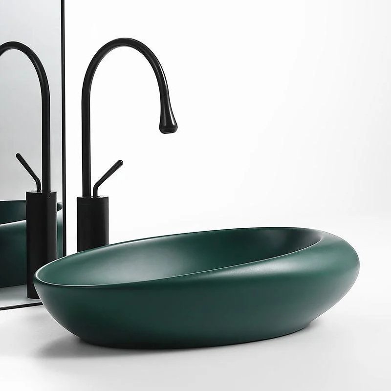 Modern Vessel Bathroom Sink Oval Porcelain with Pop-Up Drain Wash Stand -Bathlova