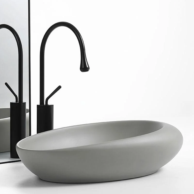 Modern Vessel Bathroom Sink Oval Porcelain with Pop-Up Drain Wash Stand -Bathlova