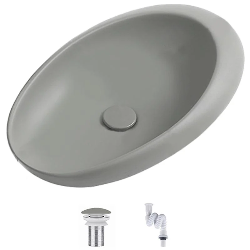 Modern Vessel Bathroom Sink Oval Porcelain with Pop-Up Drain Wash Stand -Bathlova