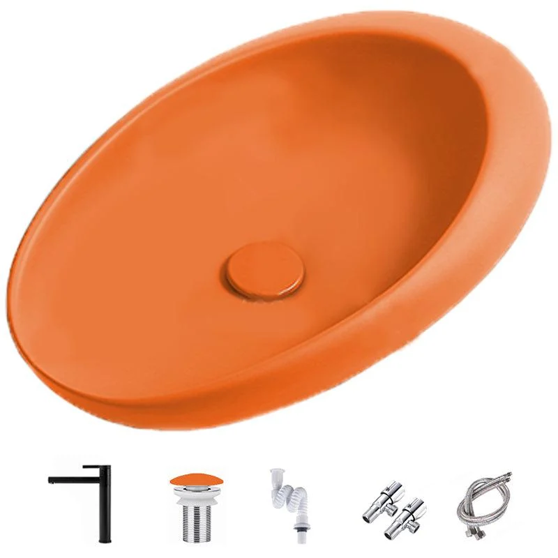 Modern Vessel Bathroom Sink Oval Porcelain with Pop-Up Drain Wash Stand -Bathlova