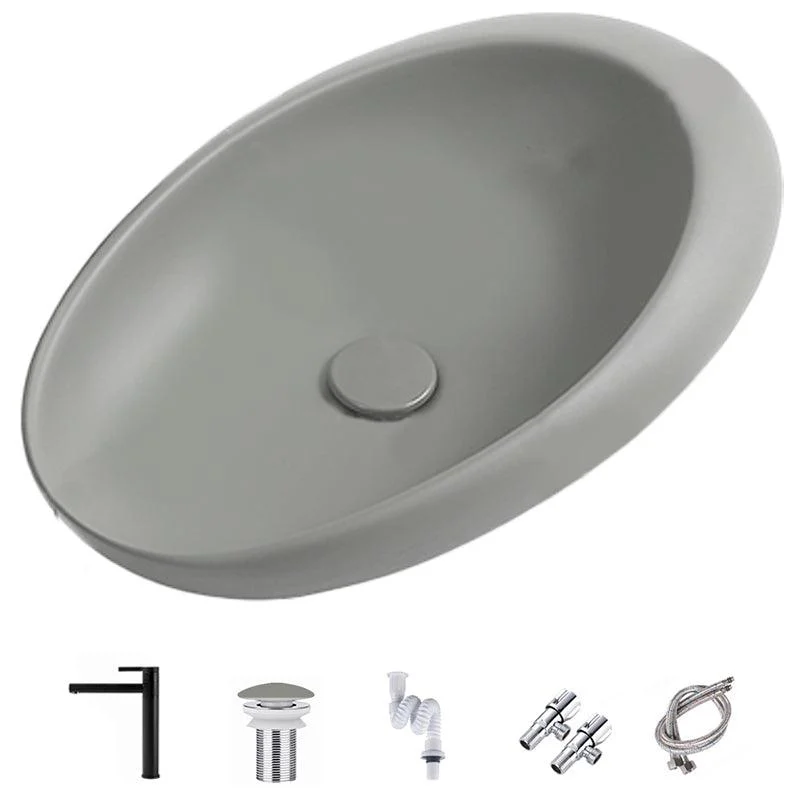 Modern Vessel Bathroom Sink Oval Porcelain with Pop-Up Drain Wash Stand -Bathlova