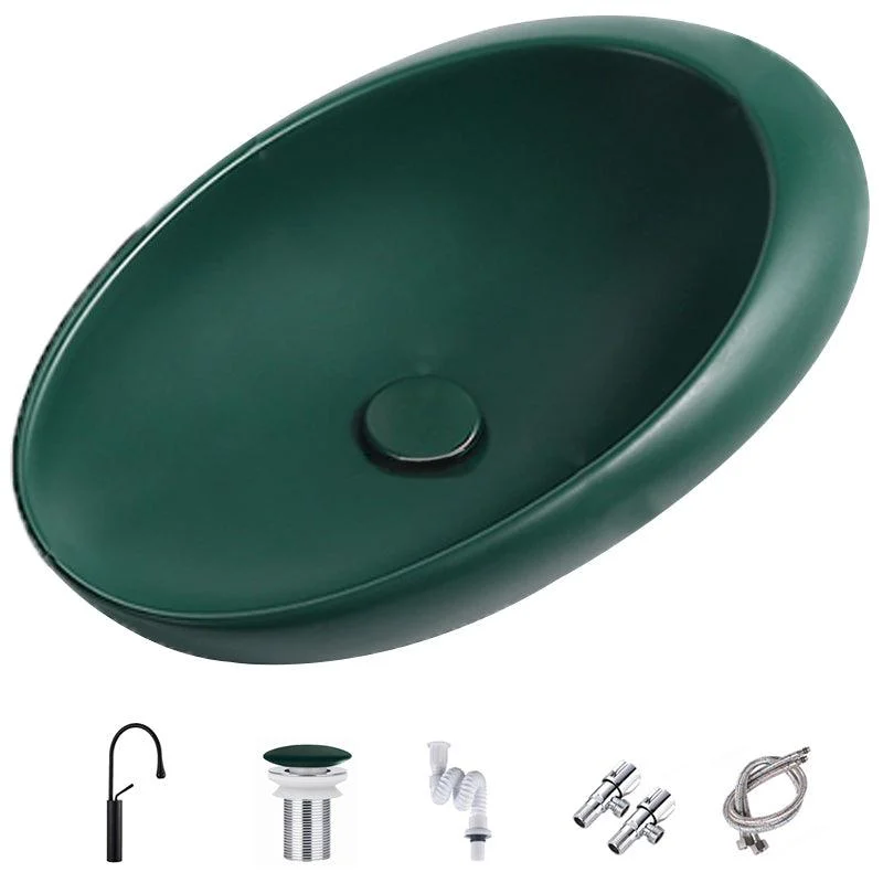 Modern Vessel Bathroom Sink Oval Porcelain with Pop-Up Drain Wash Stand -Bathlova