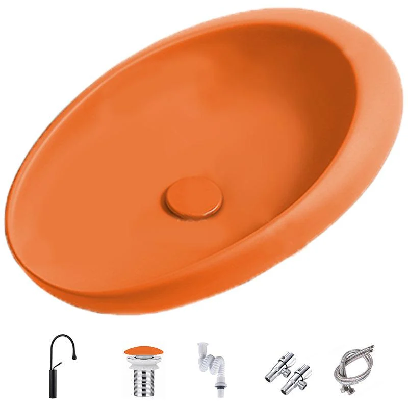 Modern Vessel Bathroom Sink Oval Porcelain with Pop-Up Drain Wash Stand -Bathlova