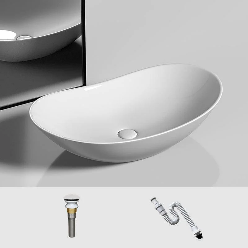 Modern Vessel Bathroom Sink Oval Porcelain with Tap and Drain Assembly Basin Sink -Bathlova