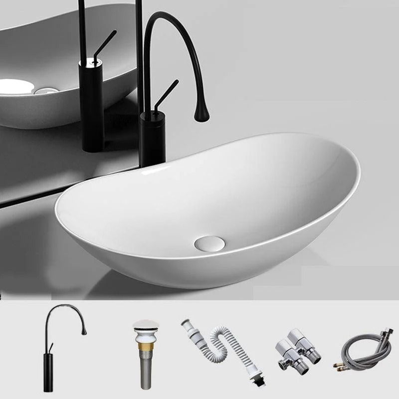 Modern Vessel Bathroom Sink Oval Porcelain with Tap and Drain Assembly Basin Sink -Bathlova