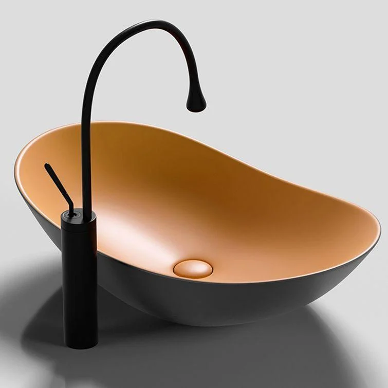 Modern Vessel Bathroom Sink Oval Porcelain with Tap and Drain Assembly Basin Sink -Bathlova