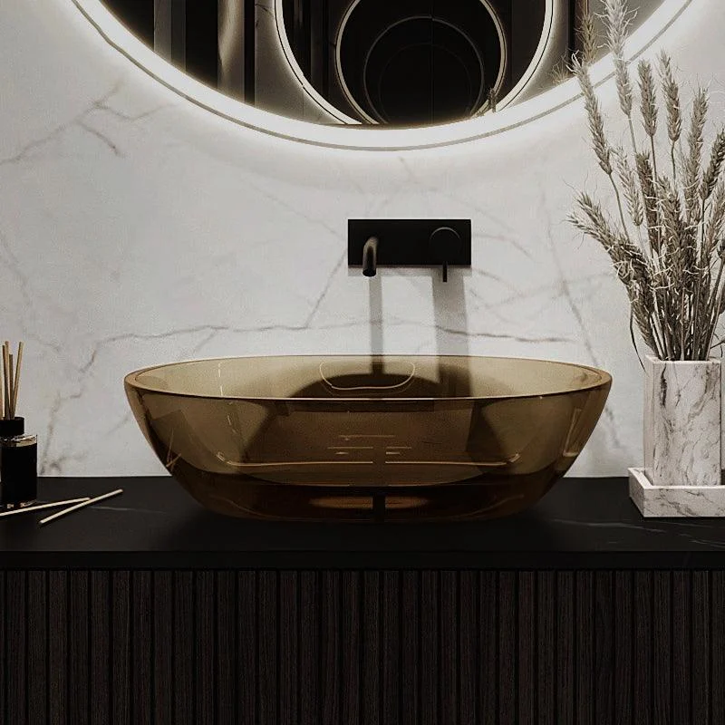 Modern Vessel Bathroom Sink Oval Resin Vessel Lavatory Sink(Not Including Tap) -Bathlova