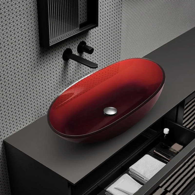 Modern Vessel Bathroom Sink Oval Resin Vessel Lavatory Sink(Not Including Tap) -Bathlova