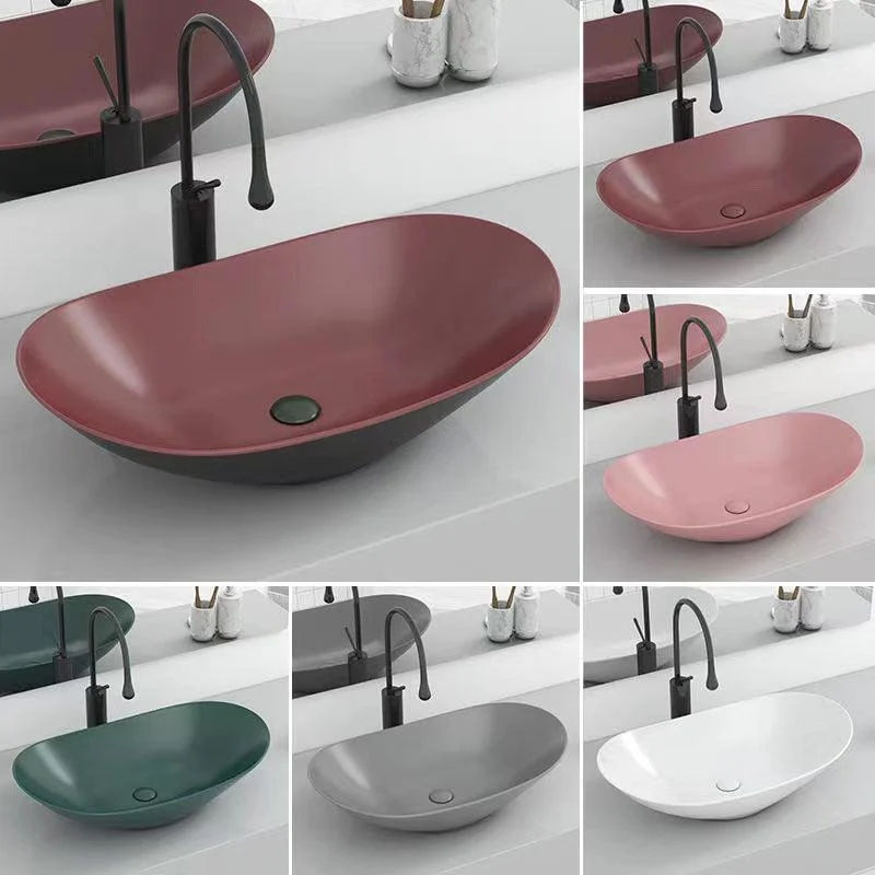 Modern Vessel Bathroom Sink Oval-shape Porcelain Vessel Lavatory Sink -Bathlova