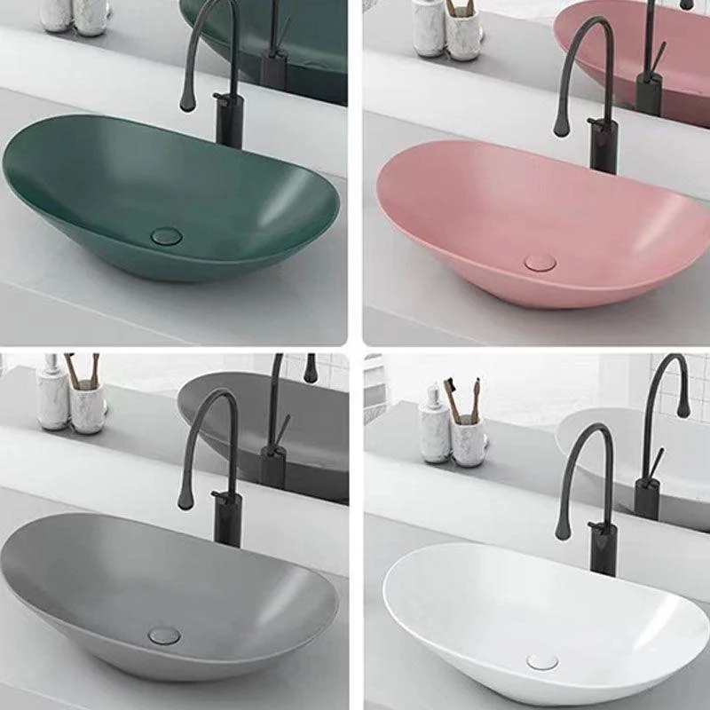 Modern Vessel Bathroom Sink Oval-shape Porcelain Vessel Lavatory Sink -Bathlova