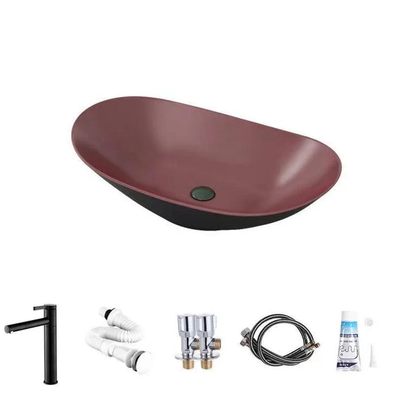 Modern Vessel Bathroom Sink Oval-shape Porcelain Vessel Lavatory Sink -Bathlova