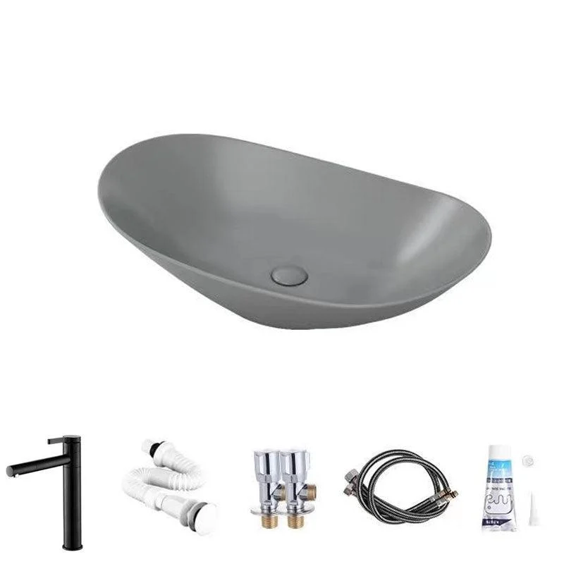 Modern Vessel Bathroom Sink Oval-shape Porcelain Vessel Lavatory Sink -Bathlova