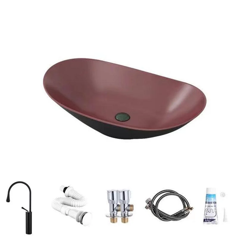 Modern Vessel Bathroom Sink Oval-shape Porcelain Vessel Lavatory Sink -Bathlova