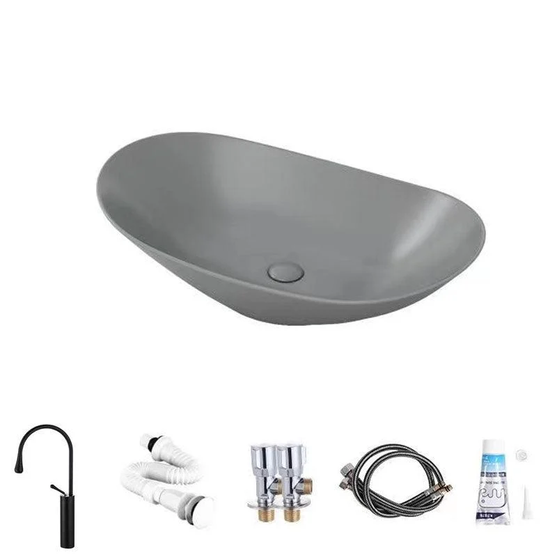 Modern Vessel Bathroom Sink Oval-shape Porcelain Vessel Lavatory Sink -Bathlova