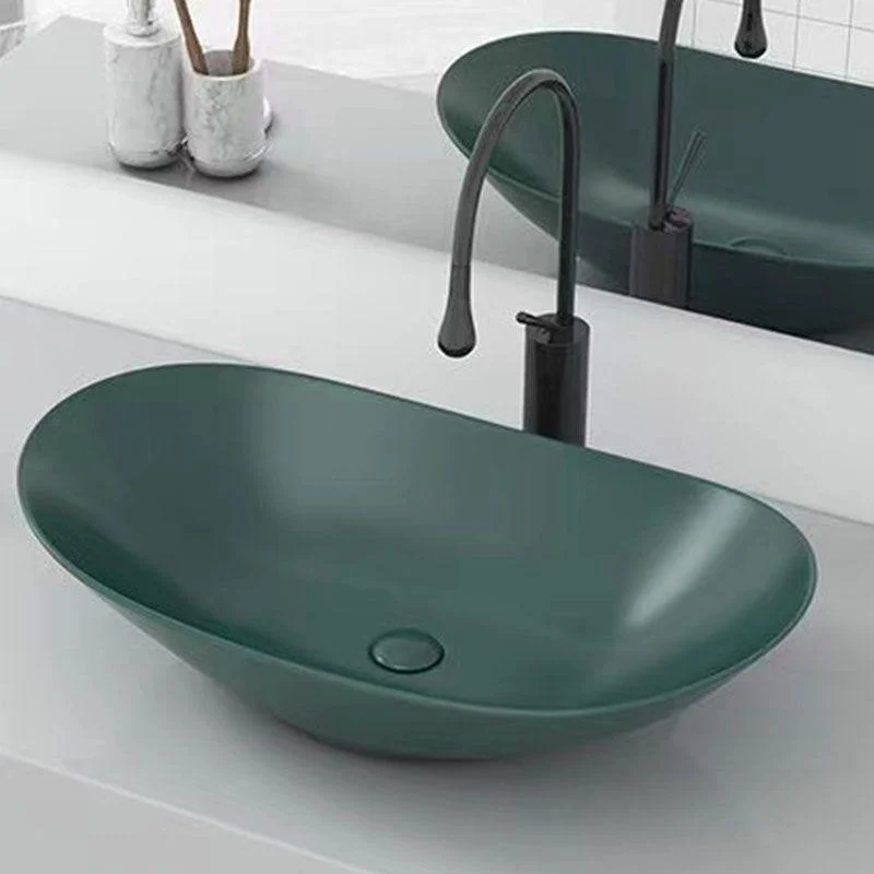 Modern Vessel Bathroom Sink Oval-shape Porcelain Vessel Lavatory Sink -Bathlova