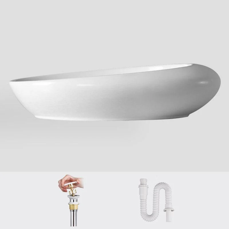 Modern Vessel Bathroom Sink Porcelain Oval Shut-Off Valve Included Vessel -Bathlova