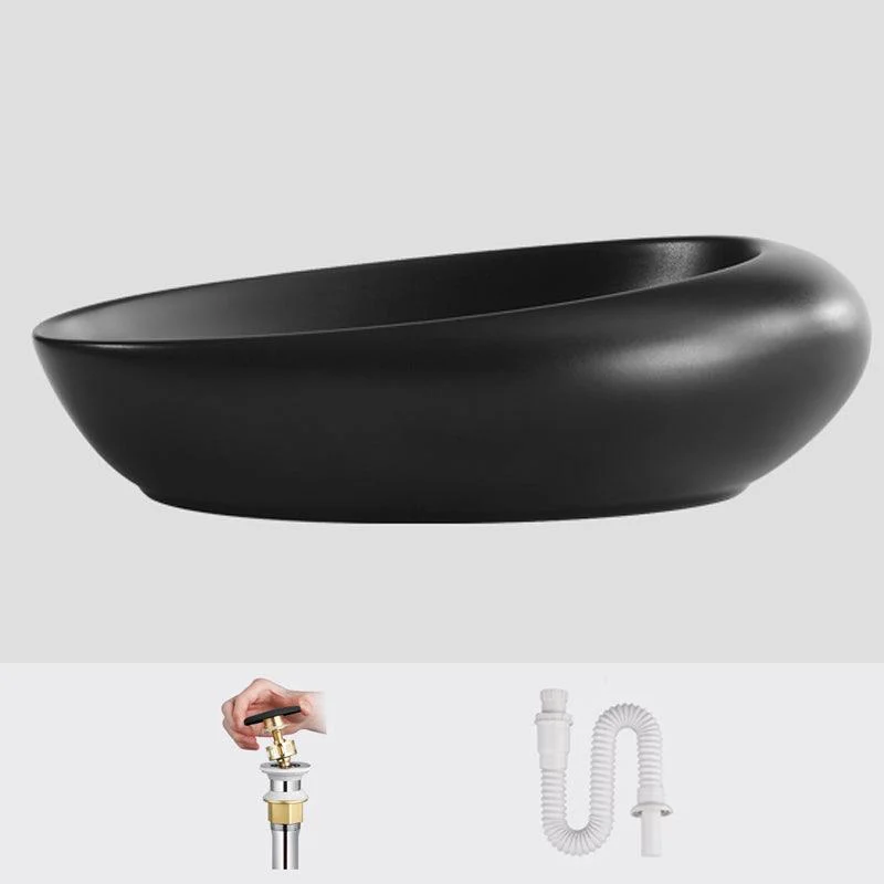 Modern Vessel Bathroom Sink Porcelain Oval Shut-Off Valve Included Vessel -Bathlova